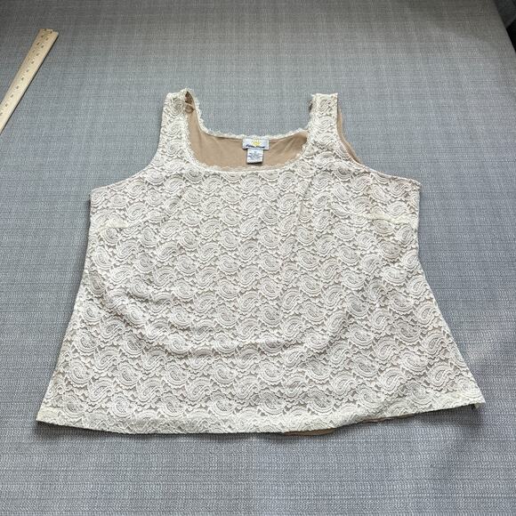 Kathleen Kirkwood Tops - Kathleen Kirkwood Tank Top Shirt Womens‎ 2X Y2K Fairy Lace Overlay Cream Stretch